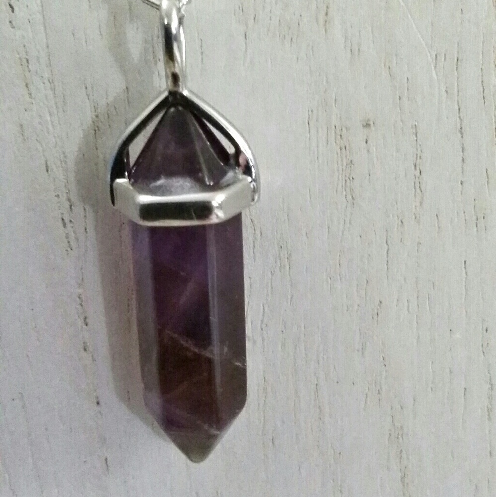 Silver Necklace .925 With Healing Real Amethyst  Hexagon Crystal Gemstone NWT - Picture 7 of 8